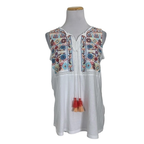 J. Jill Tops - NWT J. Jill Embroidered Floral Tank Top Womens XS Tassel Modal Colorful Shirt